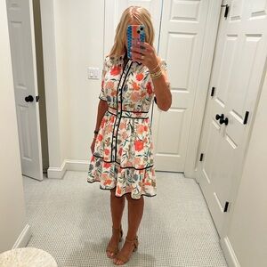 Kate Spade Picnic Perfect Blossom Fluid Shirtdress Size 4 Black trim